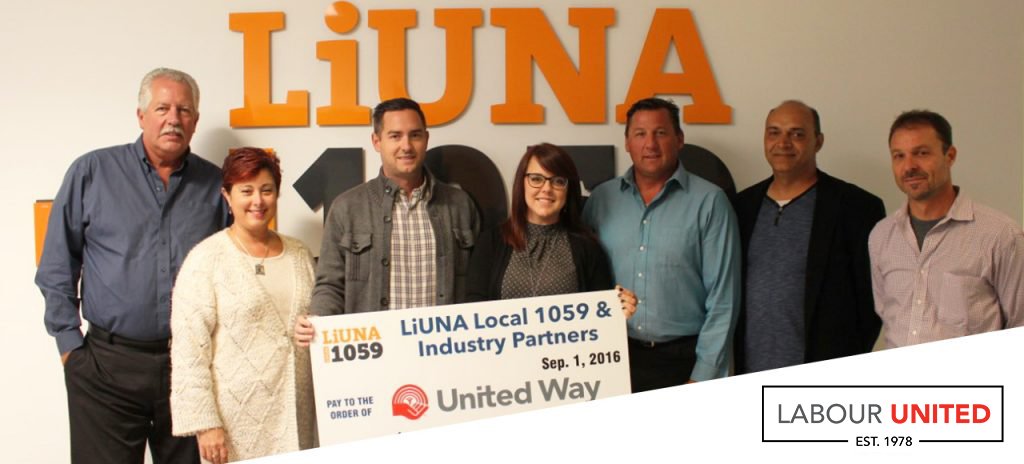 United Way LiUNA cheque presentation